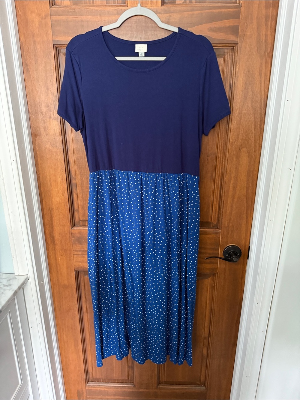 a new day Navy Two-Tone Polka Dot Midi Dress